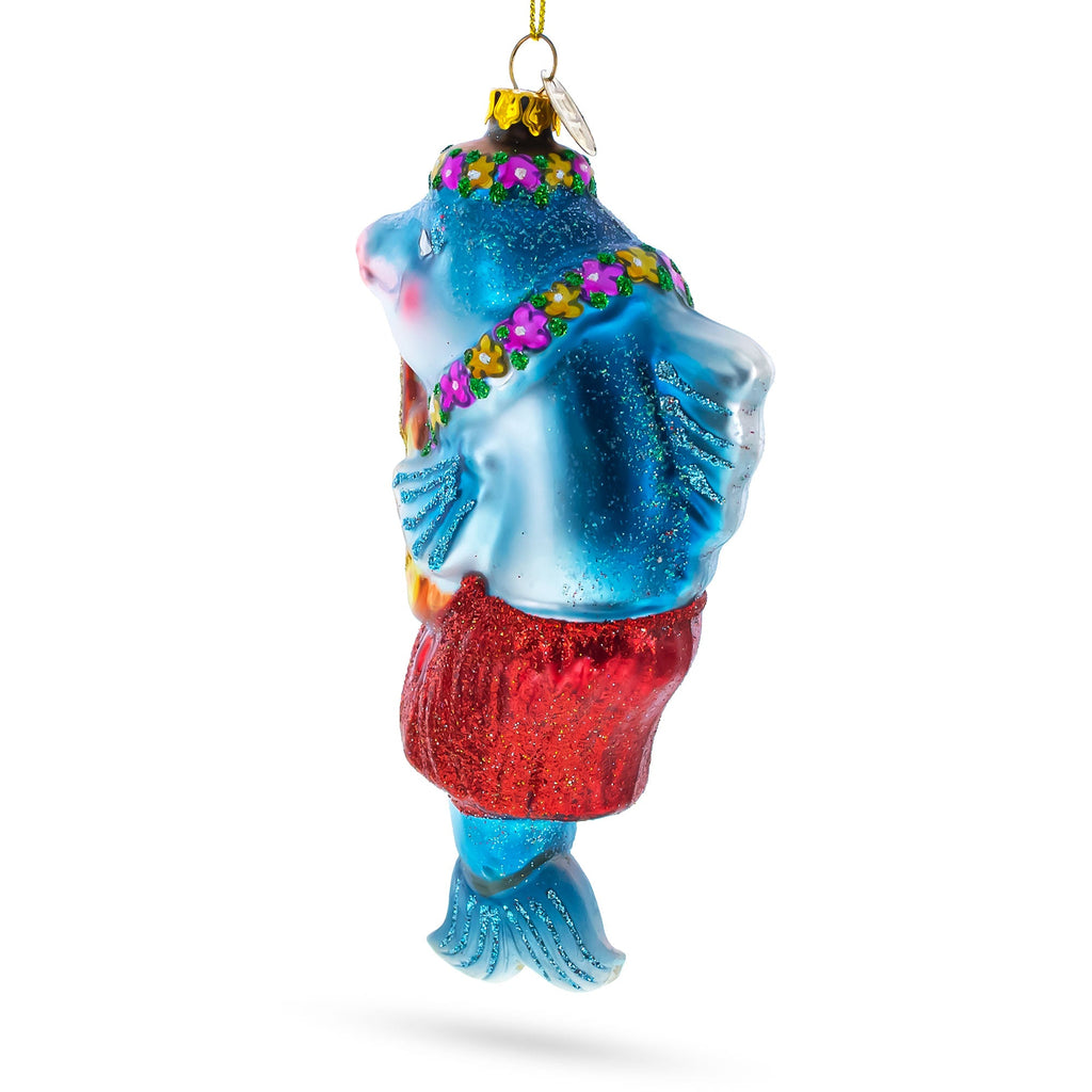 Dolphin Playing Guitar Glass Christmas Ornament
