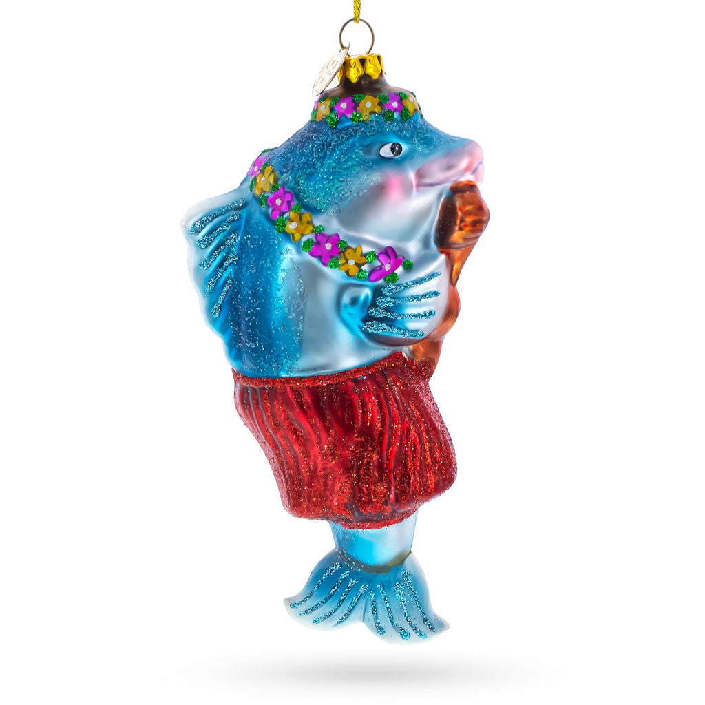 Dolphin Playing Guitar Glass Christmas Ornament