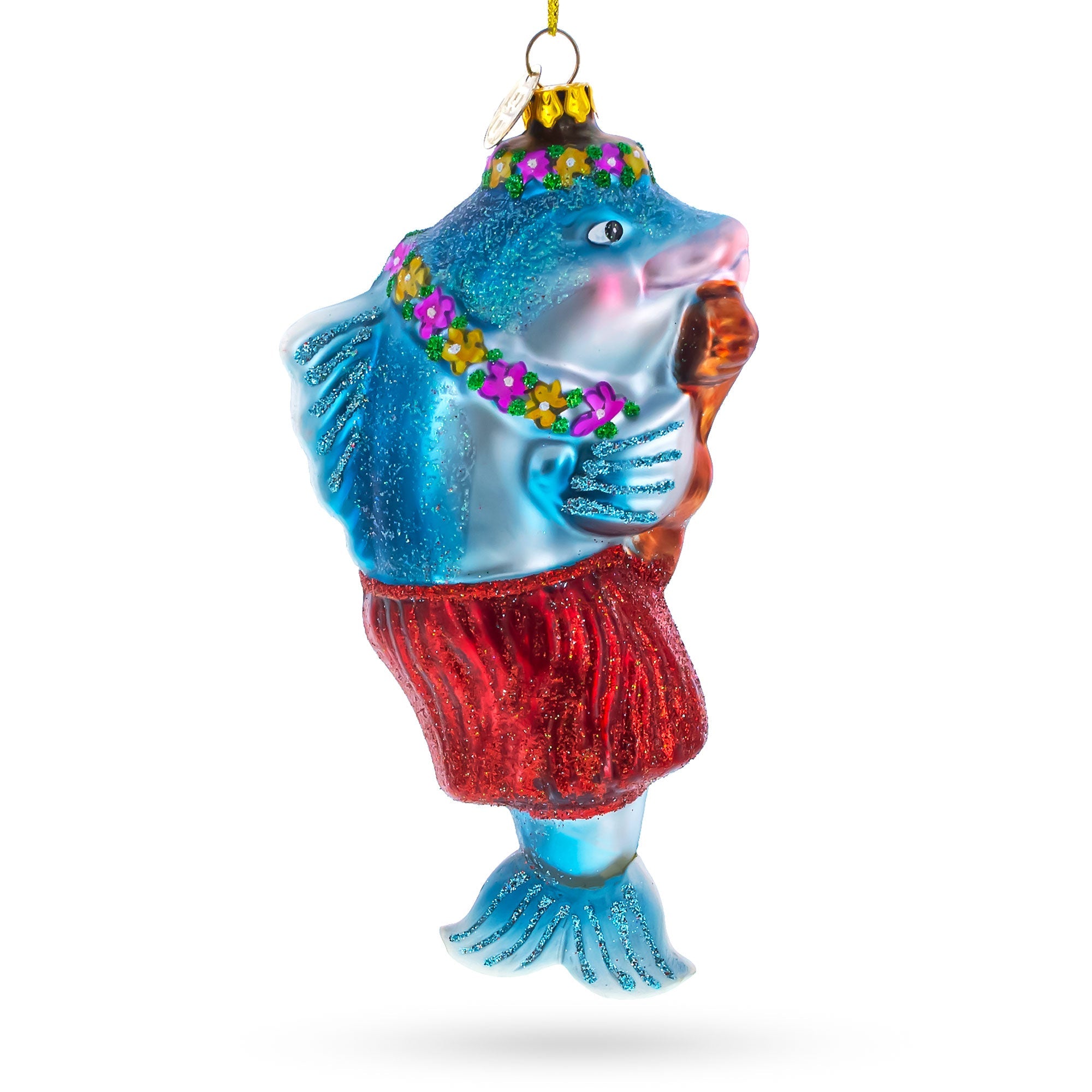 Dolphin Playing Guitar Glass Christmas Ornament