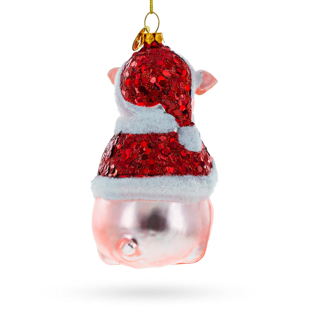 Pig in Santa Outfit Glass Christmas Ornament