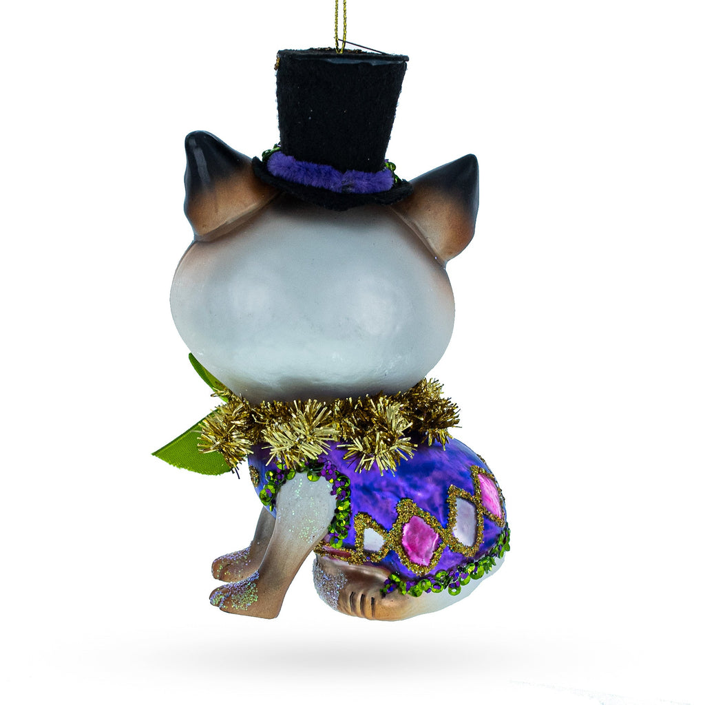 Cat in Top Hat with Bow Tie Glass Christmas Ornament