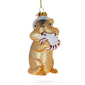 Chipmunk with Candy Glass Christmas Ornament