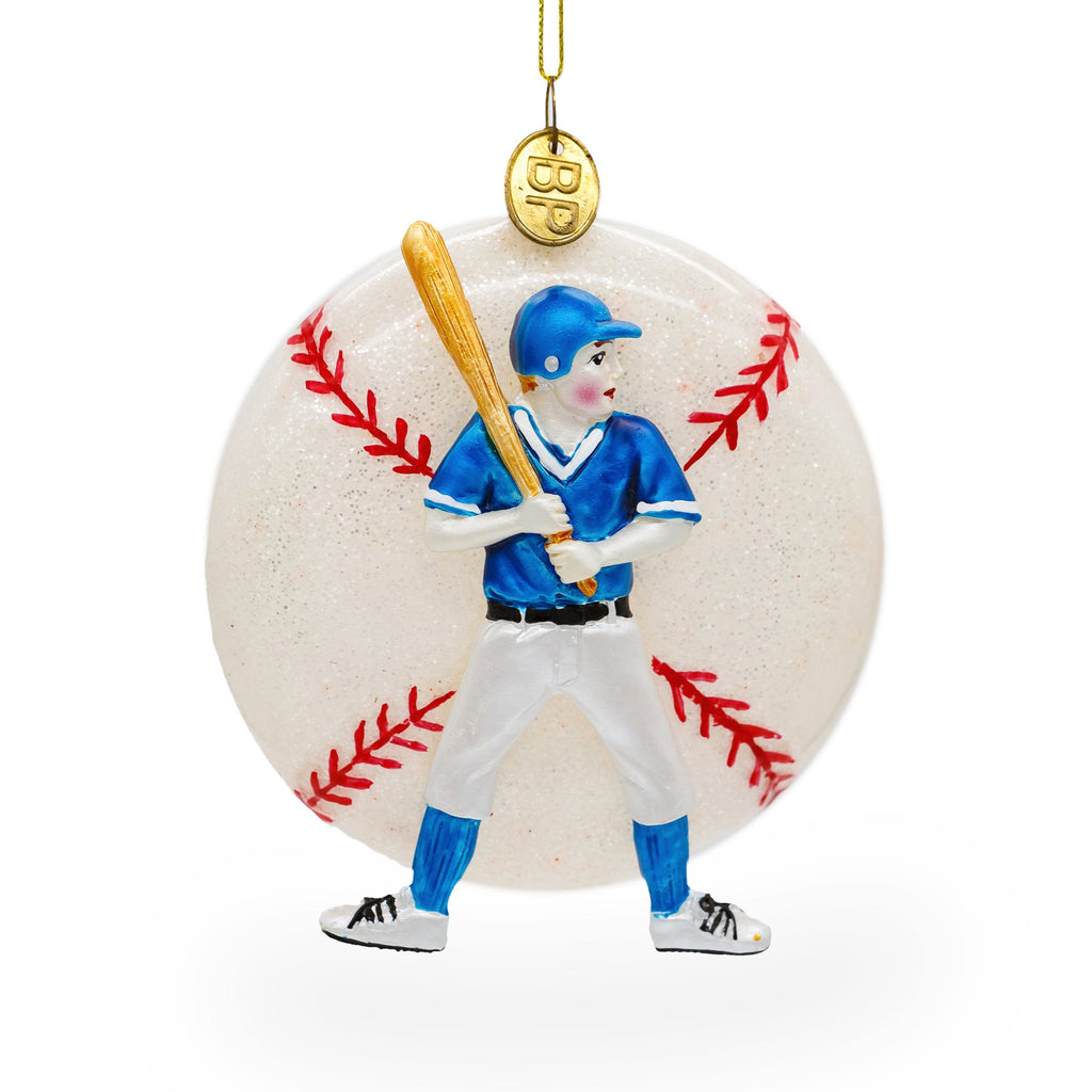 Baseball Player Glass Christmas Ornament