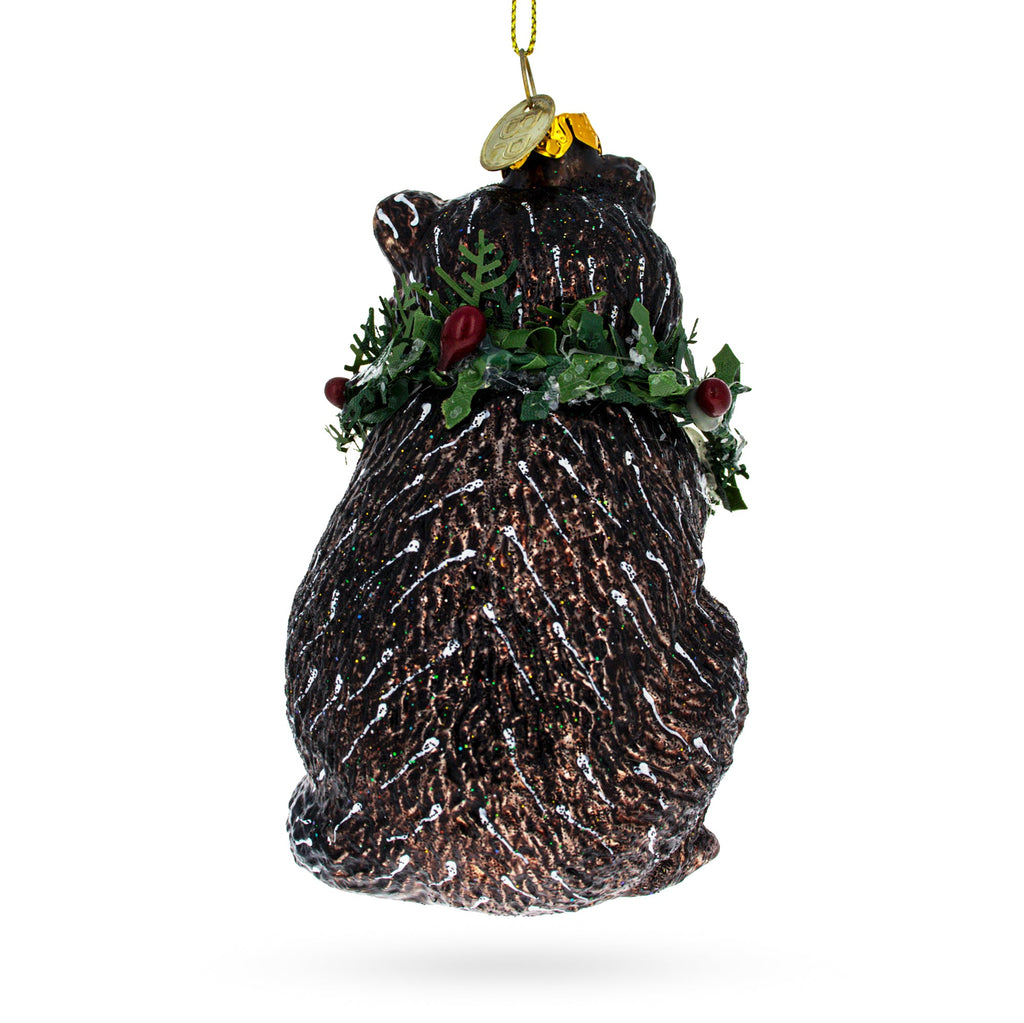 Racoon with Wreath Glass Christmas Ornament