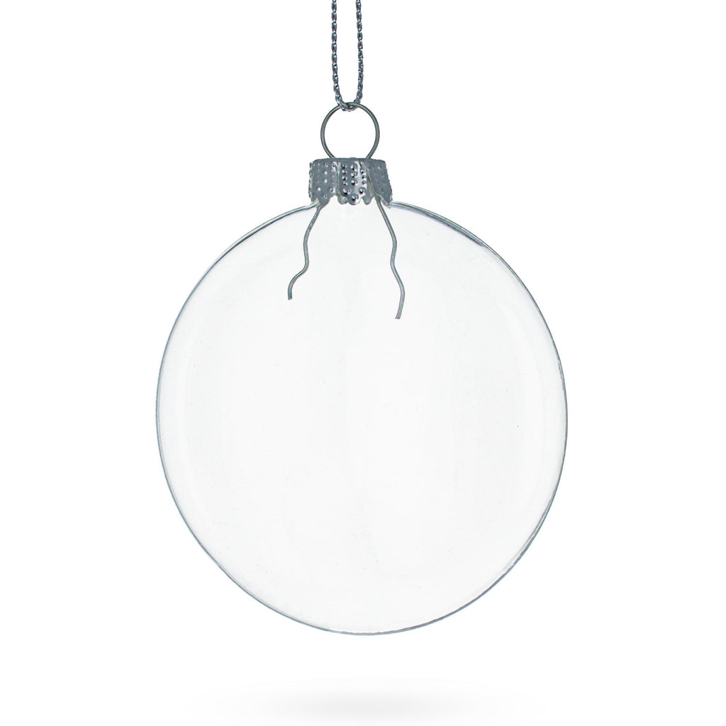Set of 3 Flat Disc Clear Glass Christmas Ornaments 3.7 Inches