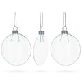 Set of 3 Flat Disc Clear Glass Christmas Ornaments 3.7 Inches