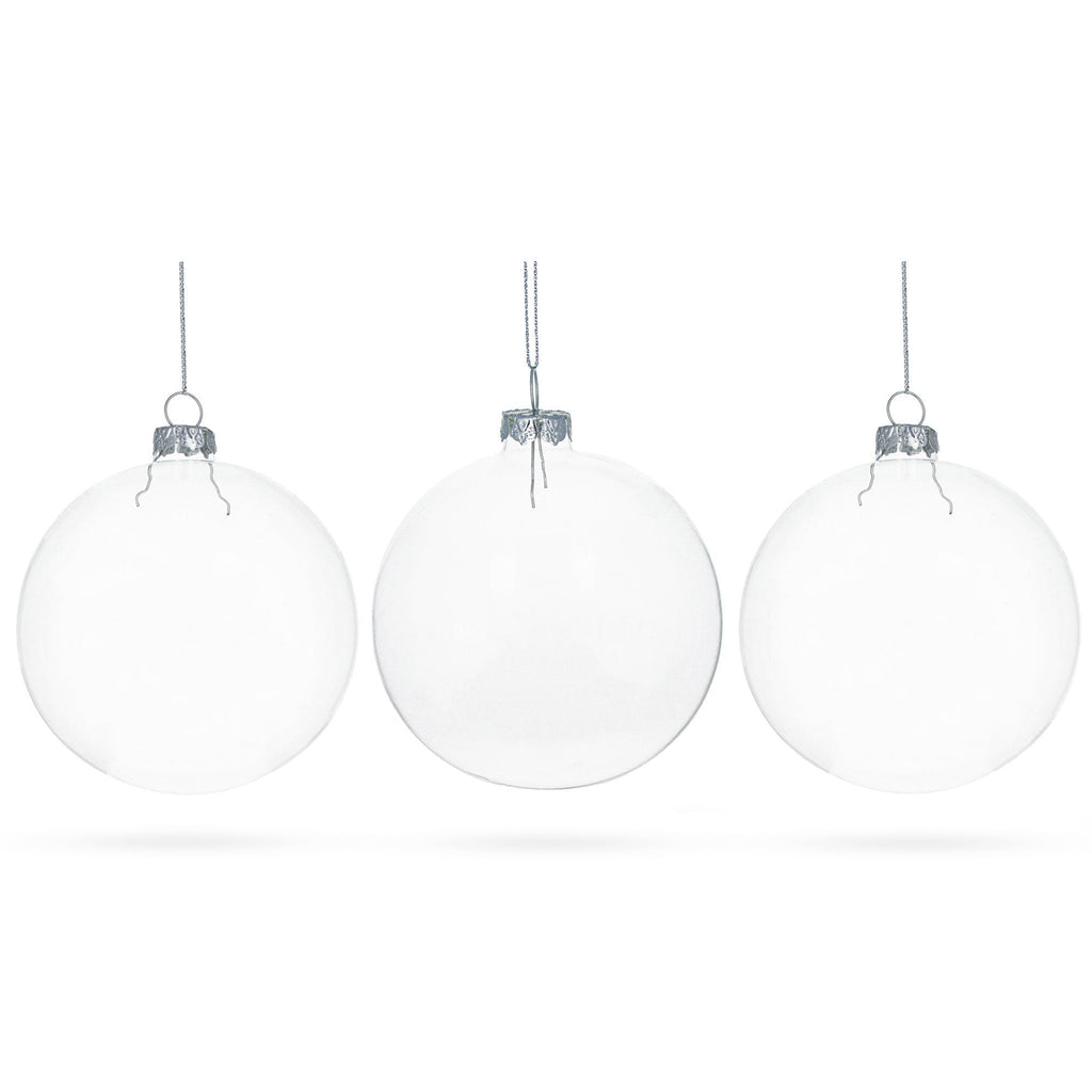 Set of 3 Clear Glass Ball Christmas Ornaments 4.7 Inches