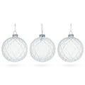 Set of 3 Ribbed Clear Glass Ball Christmas Ornaments 3.5 Inches