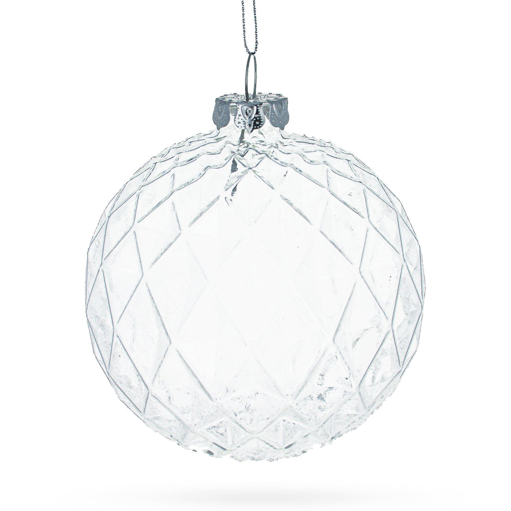 Set of 3 Ribbed Clear Glass Ball Christmas Ornaments 3.5 Inches