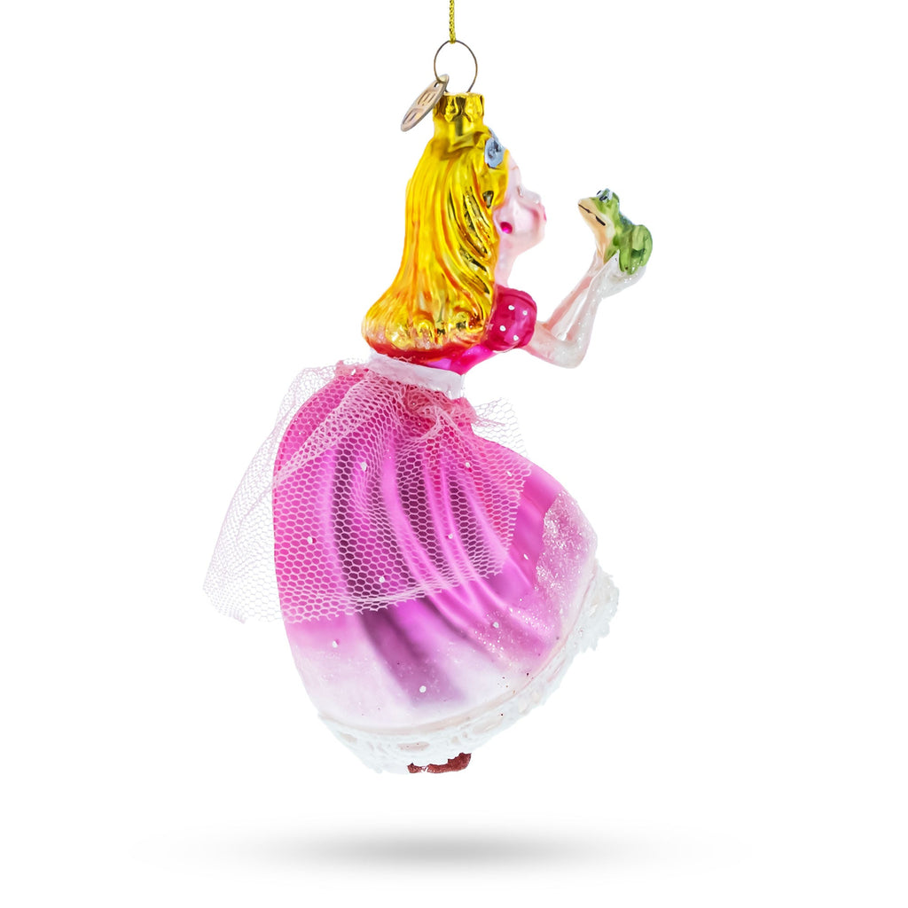 Princess Kissing Frog Prince Glass Christmas Ornament