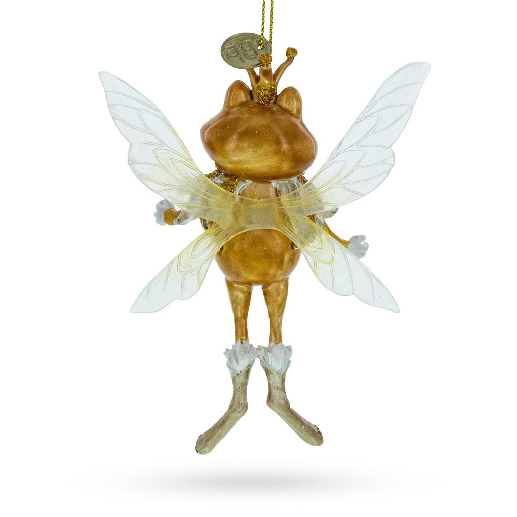 Fairy Frog with Wings Glass Christmas Ornament