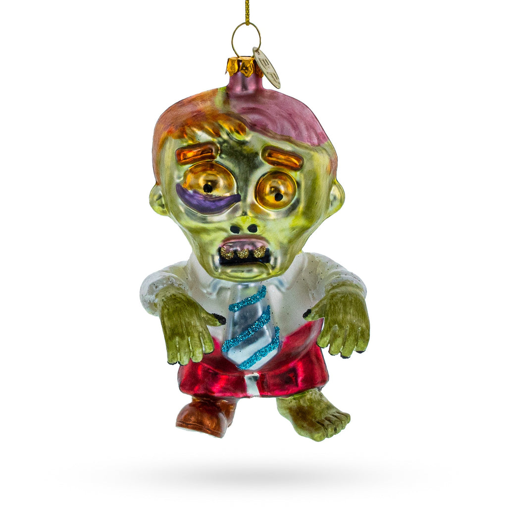 Zombie in Formal Attire Glass Christmas Ornament