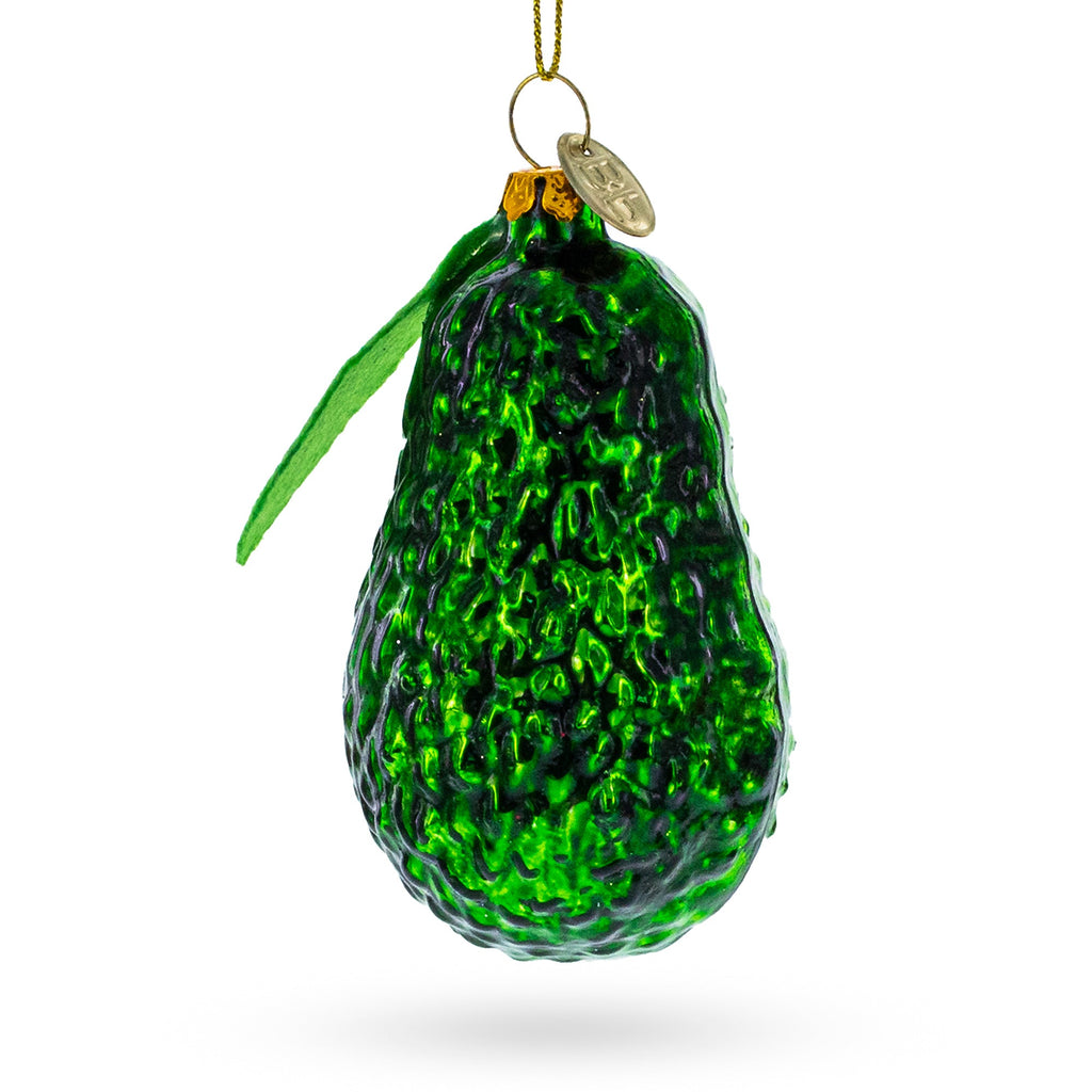 Avocado with Leaf Glass Christmas Ornament