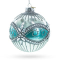 Elegant Silver and Blue Jeweled Glass Ball Christmas Ornament