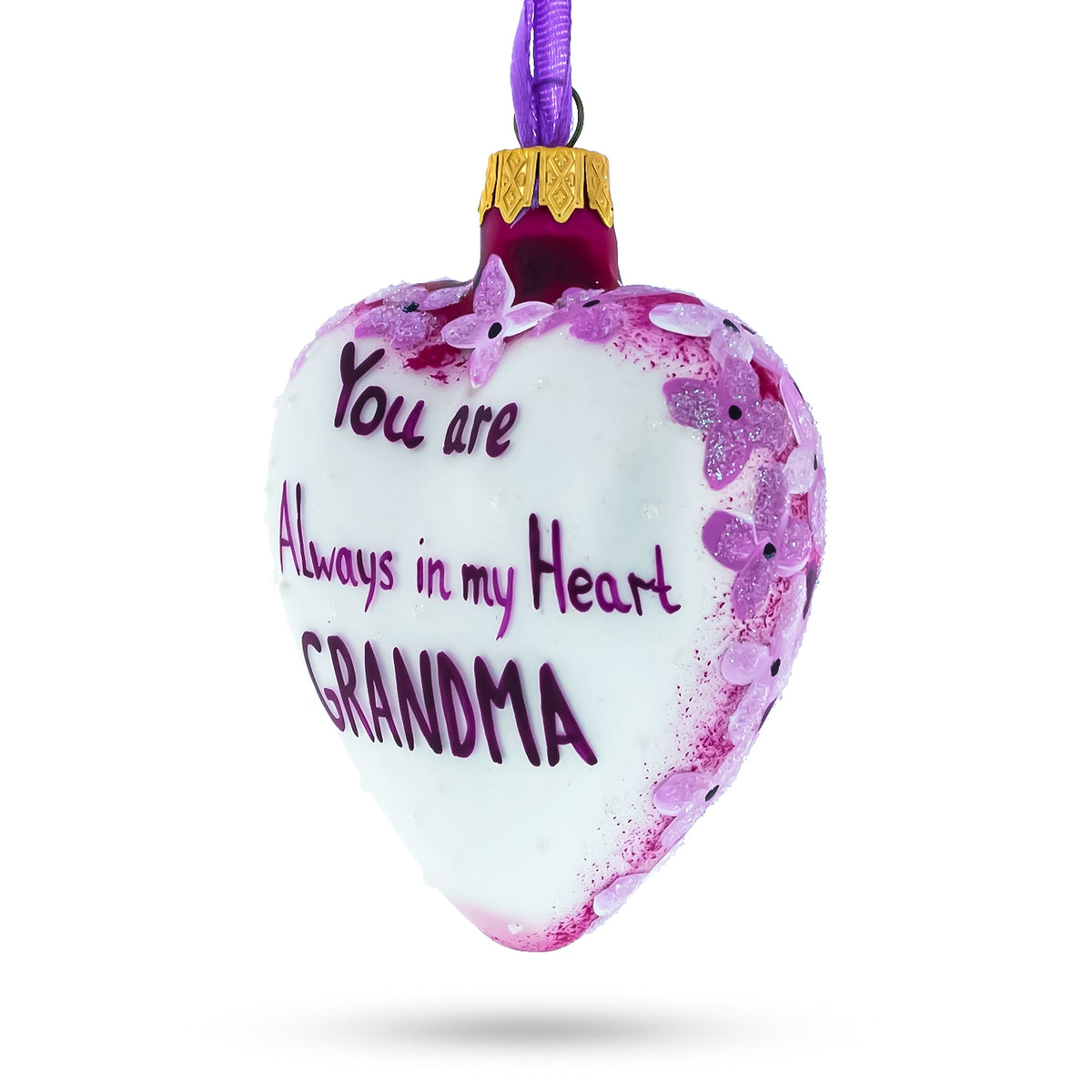 Grandma Always in My Heart Glass Heart Christmas Ornament