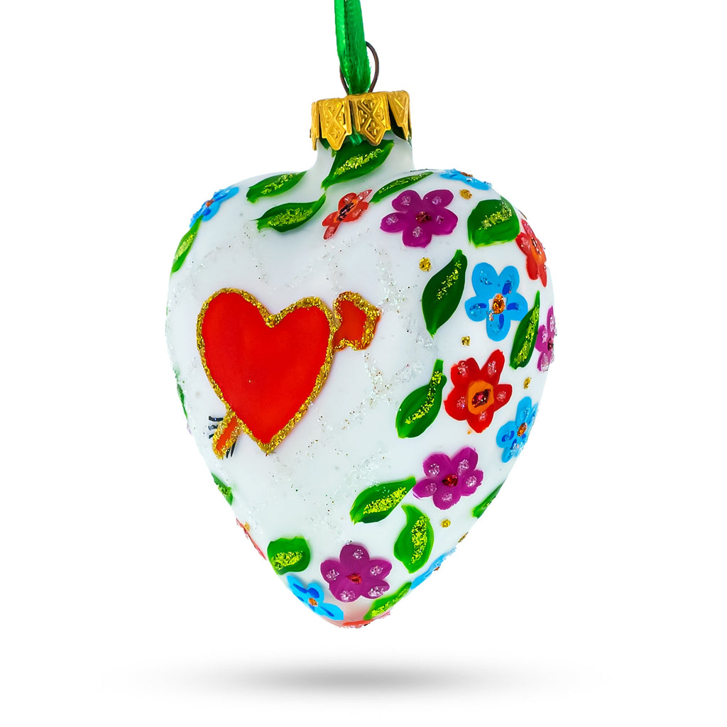 Arrow In Red Heart Valentine's Day Glass Ornament