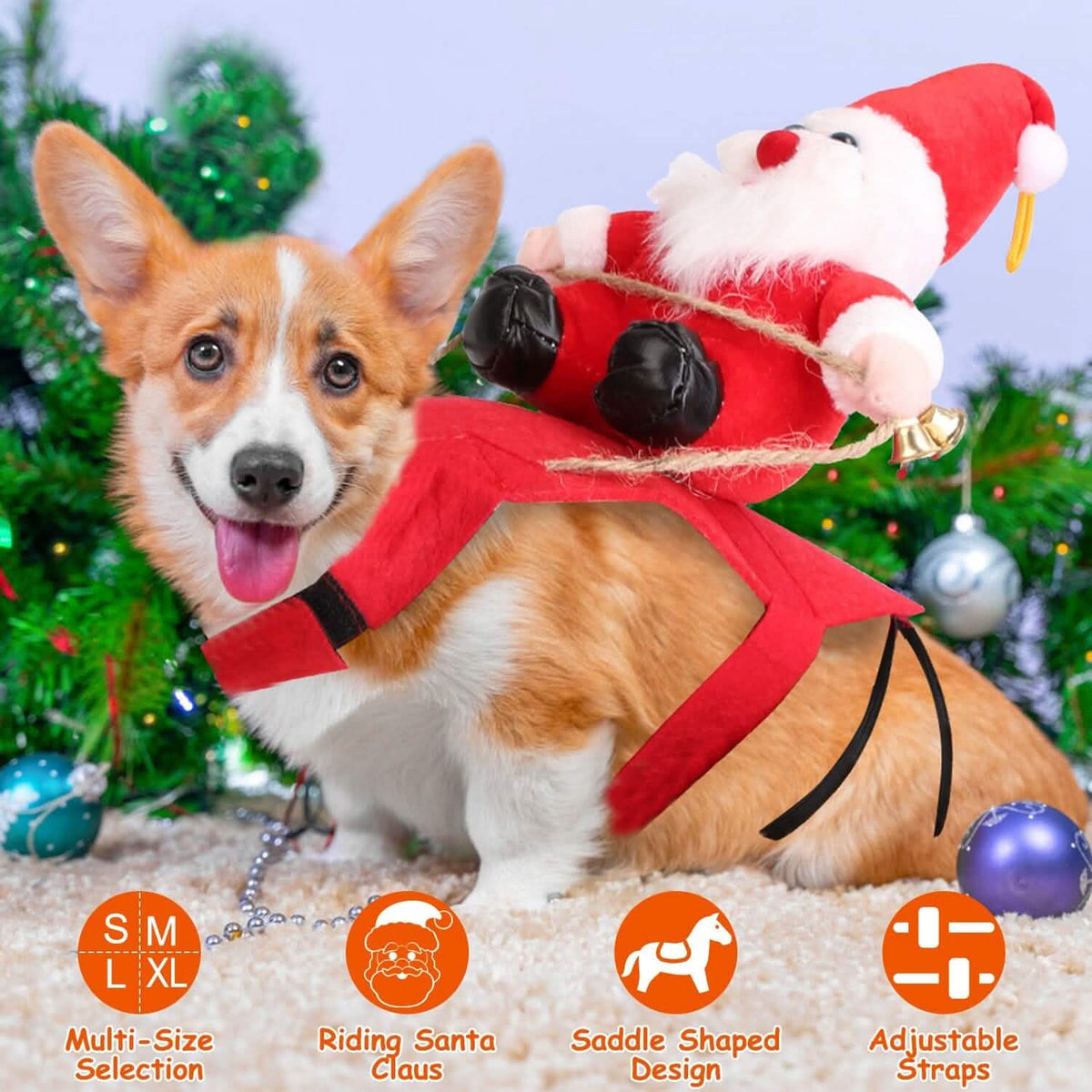 Christmas Costumes Red Winter  Coat for Dog Riding Santa Claus  with Bell