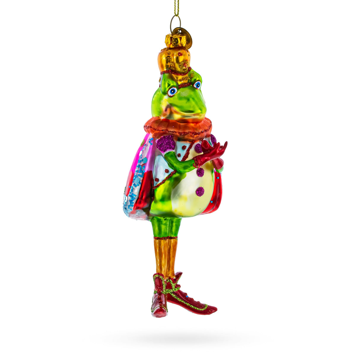 Frog King Donned in Robe Glass Christmas Ornament