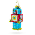 Quirky Square-Headed Robot Glass Christmas Ornament