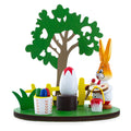 Wooden Bunny Figurine Decorating Easter Eggs Tabletop Scene 4.2 Inches Tall