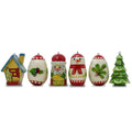 6 Hand Painted Wooden Christmas Ornaments 2.25 Inches