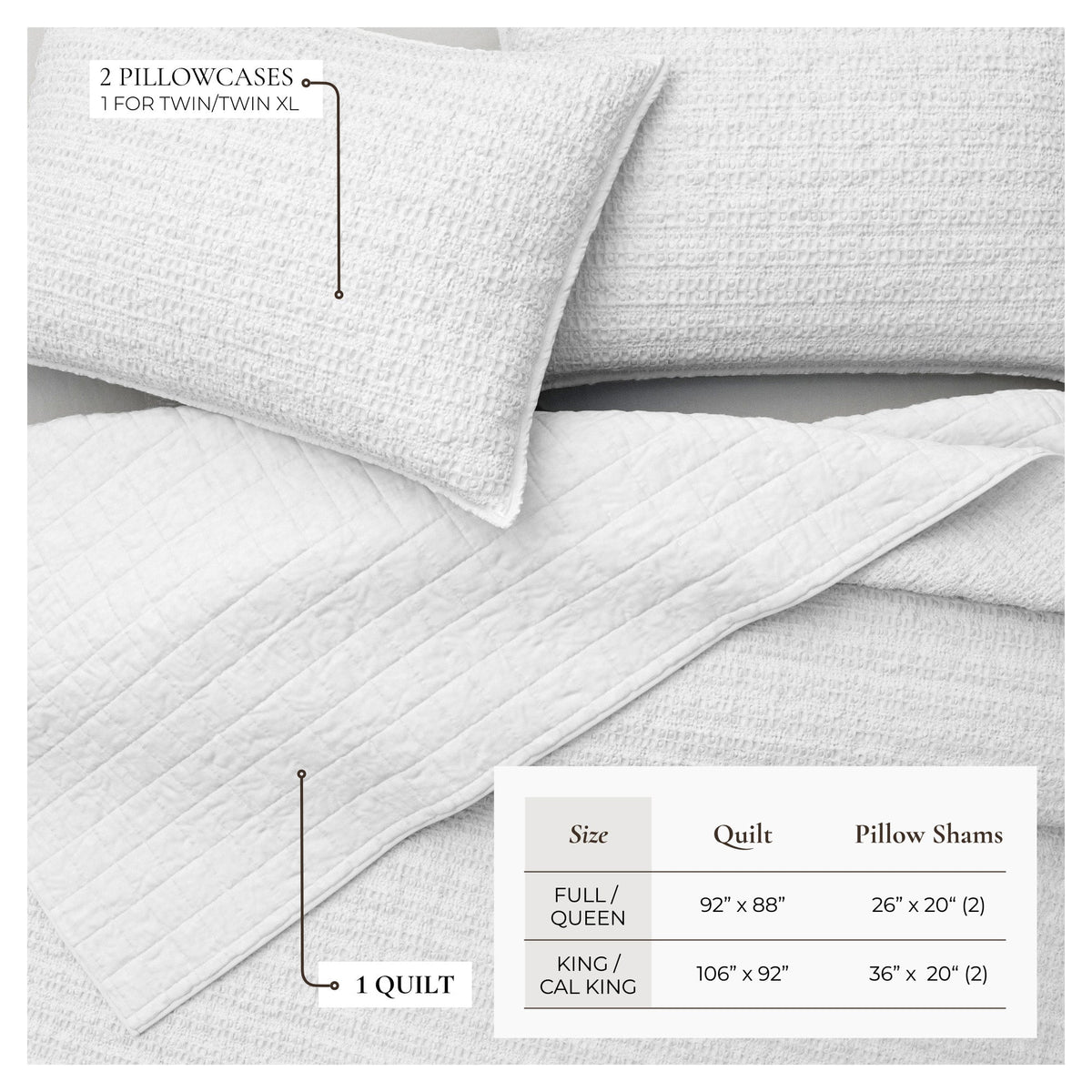 100% Cotton Honeycomb Waffle Garment Washed Quilt Set - Genevieve Collection