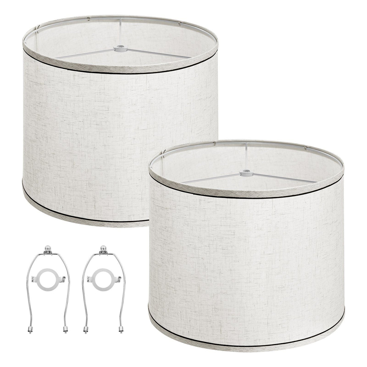 Lamp Shade 2 Set with Harp 11 x 13 x 10 inches (Light Linen with Black Edge)