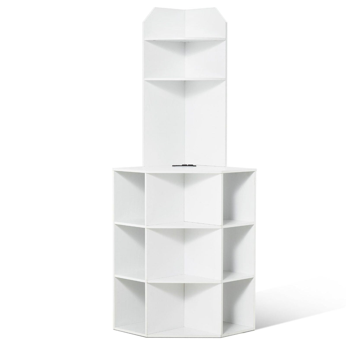 64" Corner Storage Cabinet with Charging Station Adjustable Shelves White