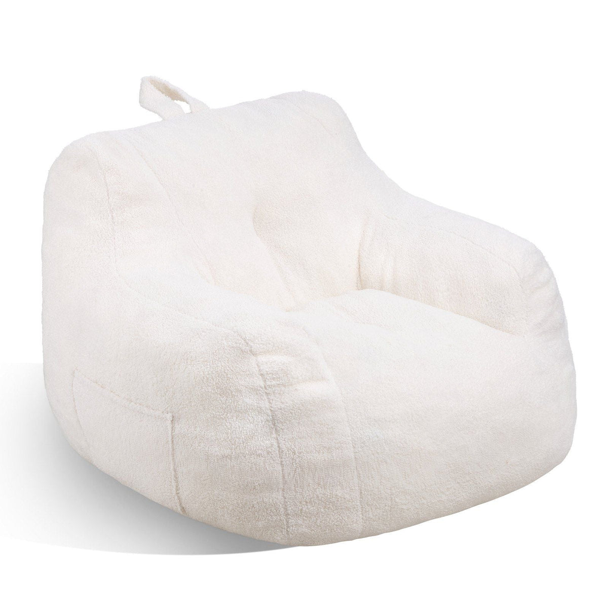 Bean Bag Chair, 3 feet Bean Bag Chair with Soft Armrests and Storage Pocket, 25D Memory Foam Filled with Soft Teddy Velvet Cover, Bean Bag for Bedroom or Playroom, White