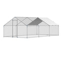 Metal Chicken Coop 9.8x19.6x6.5 ft Walk-in Chicken Run with Cover Spire Roof
