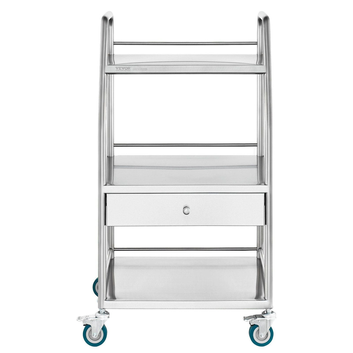 Lab Serving Cart, 3 Layers Stainless Steel Utility Rolling Cart, Medical Cart with A Drawer, Dental Utility Cart with Lockable Wheels, for Laboratory, Hospital, Dental Use