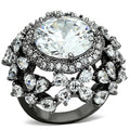 LOA874 - Ruthenium Brass Ring with AAA Grade CZ in Clear