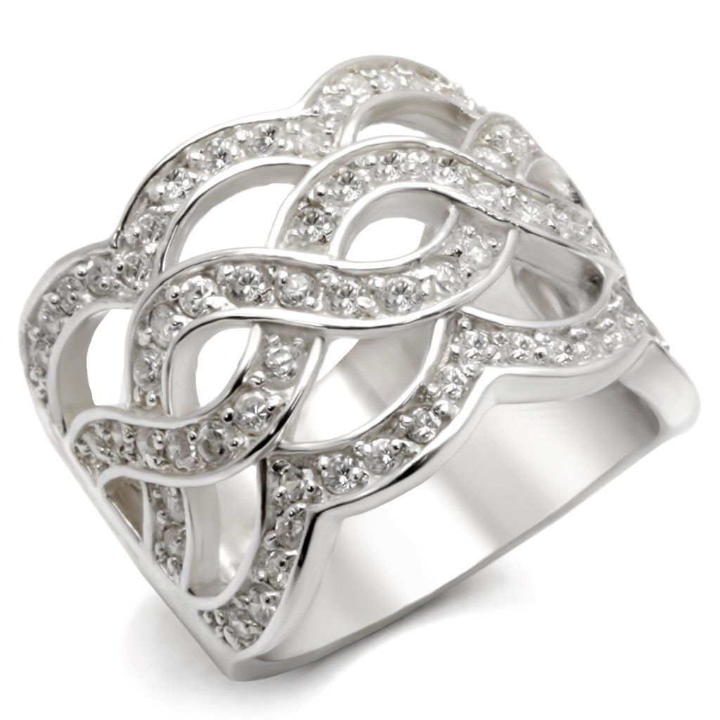 LOA553 - Rhodium 925 Sterling Silver Ring with AAA Grade CZ in Clear