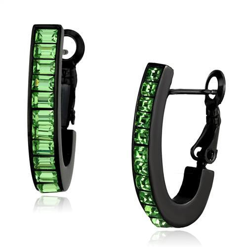 TK2534 - IP Black(Ion Plating) Stainless Steel Earrings with Top Grade Crystal in Peridot