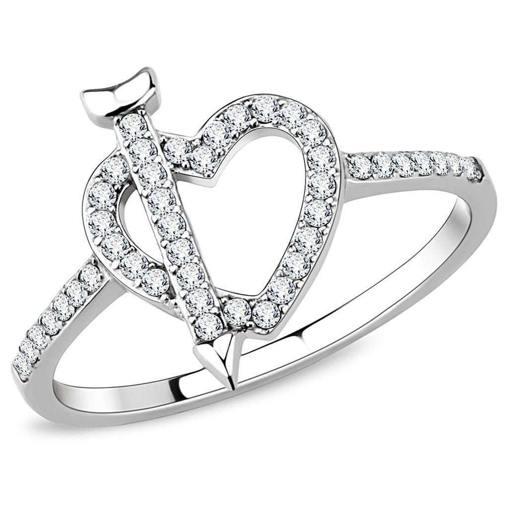 DA052 - High polished (no plating) Stainless Steel Ring with AAA Grade CZ in Clear