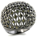 9W157 - Ruthenium Brass Ring with AAA Grade CZ in Olivine color