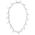 7X420 - Rhodium 925 Sterling Silver Necklace with Synthetic Pearl in White