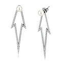 DA299 - High polished (no plating) Stainless Steel Earrings with Synthetic in White