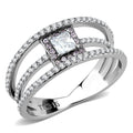 DA257 - High polished (no plating) Stainless Steel Ring with AAA Grade CZ in Clear