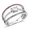 DA386 - High polished (no plating) Stainless Steel Ring with AAA Grade CZ in Multi Color