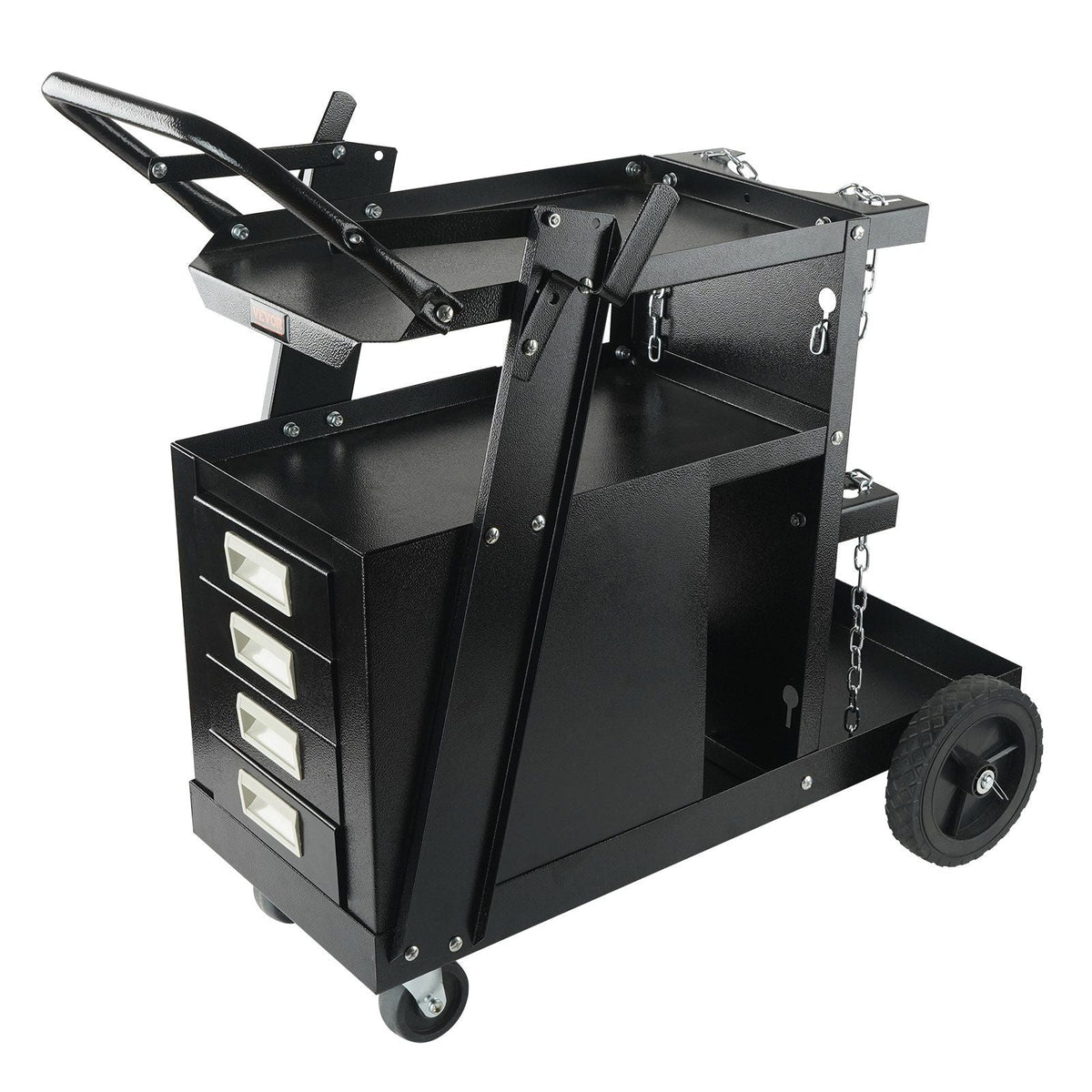 Welding Cart, 2-Tier 4 Drawers Welder Cart with 265 LBS Weight Capacity, 360° Swivel Wheels, Tank Storage Safety Chains, Heavy Duty Rolling MIG Welder Cart for Mig Welder and Plasma Cutter