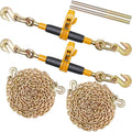 Ratchet Chain Binder, 5/16"-3/8" Heavy Duty Load Binders, with G80 Chains 7100 lbs Secure Load Limit, Labor-saving Anti-skid Handle, Tie Down Hauling Chain Binders for Flatbed Truck Trailer, 2 P