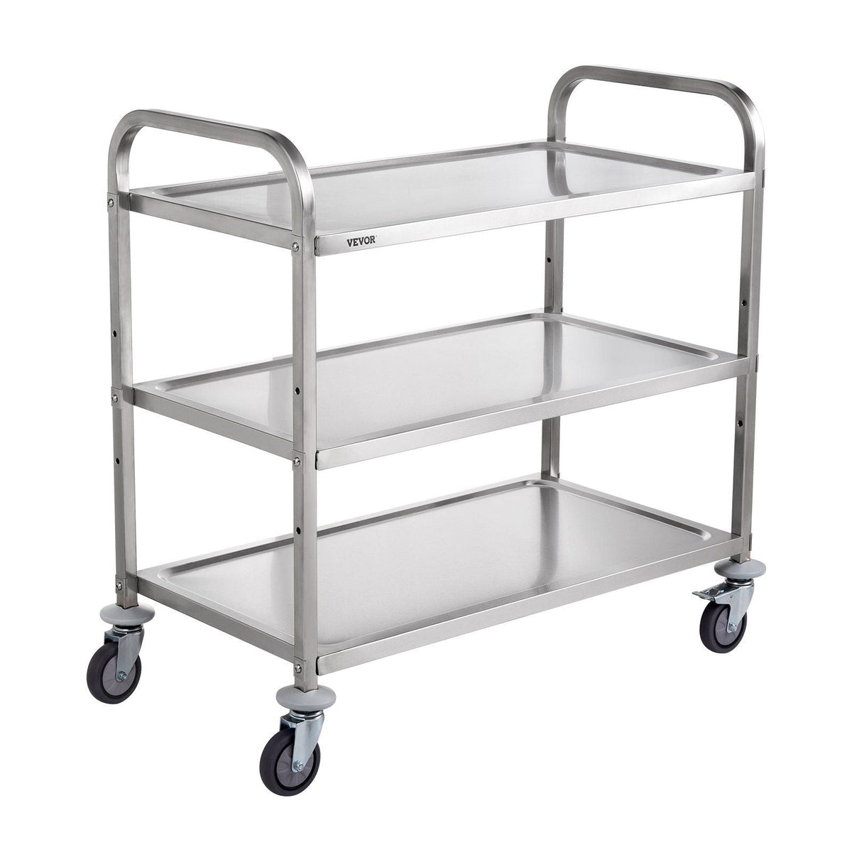 Kitchen Utility Cart, 3 Tiers, Wire Rolling Cart w/ 450LBS Capacity, Steel Service Cart on Wheels, Metal Storage Trolley w/ 80mm Basket Curved Handle PP Liner 6 Hooks, for Indoor and Outdoor Use