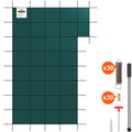 Inground Pool Safety Cover, 22 ft x 42 ft Rectangular Winter Pool Cover with Right Step, Triple Stitched, High Strength Mesh PP, Good Rain Permeability, Installation Hardware Included