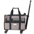 Cat Carrier with Wheels, Airline Approved Rolling Pet Carrier with Telescopic Handle and Shoulder Strap, Dog Carrier with Wheels for Pets under 22 lbs, with 1 Folding Bowl, Grey