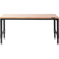 Adjustable Workbench, 72" L X 25" W Garage Worktable with Universal Wheels, 28-39.5" Heights & 3000 LBS Load Capacity, with Power Outlets & Hardwood Top & Storage & Foot Pads, for Office Home