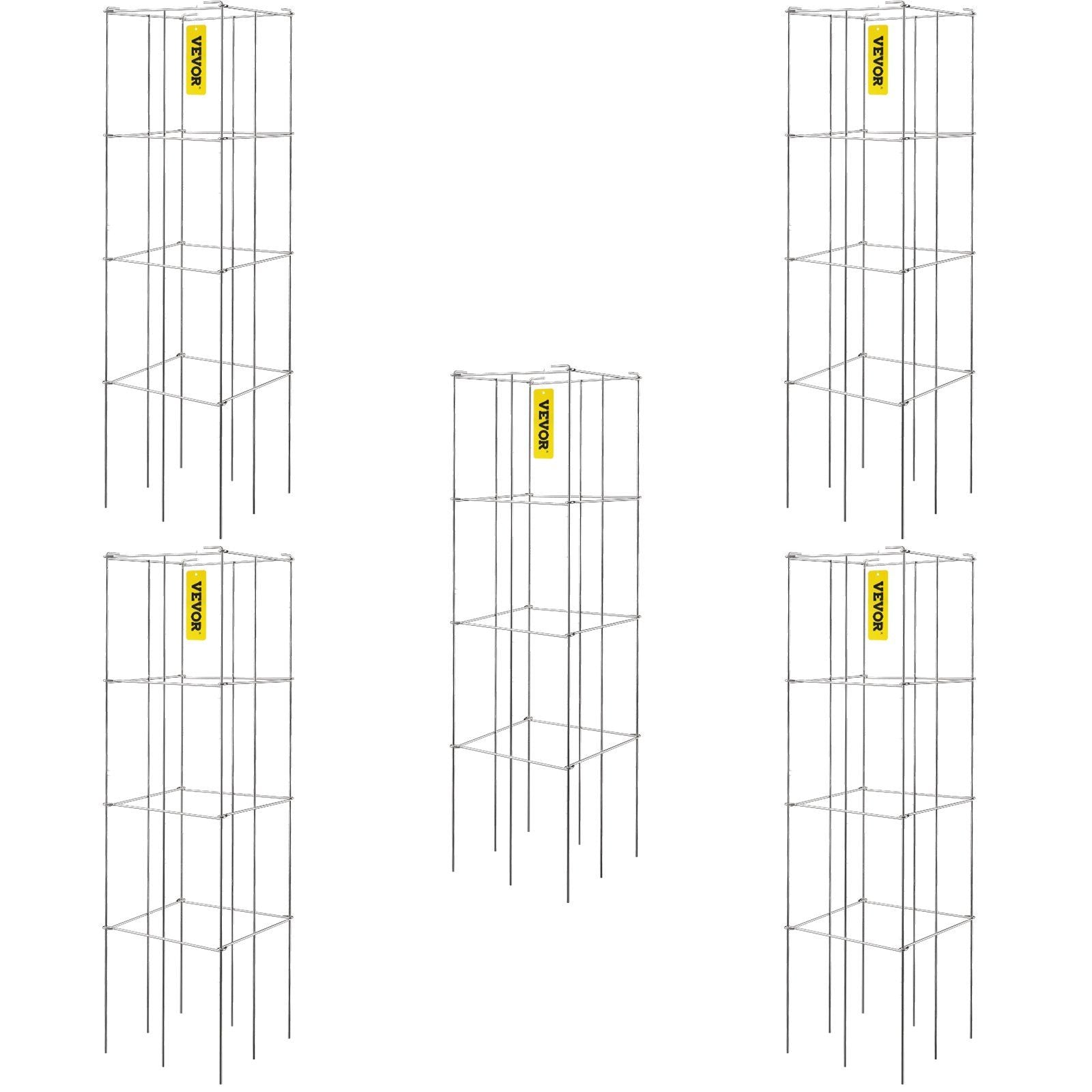 Tomato Cages, 11.8" x 11.8" x 46.1", 5 Packs Square Plant Support Cages, Silver PVC-Coated Steel Tomato Towers for Climbing Vegetables, Plants, Flowers, Fruits