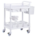 2 Tiers Lab Carts Mobile Medical Cart 2 Trays 2 Drawers 3 Trash Cans White, Trolley Storage Cart with PP Material, Lab Rolling Cart with 4 Silent Wheels for Lab, Clinic, Hospital, Salon, Office