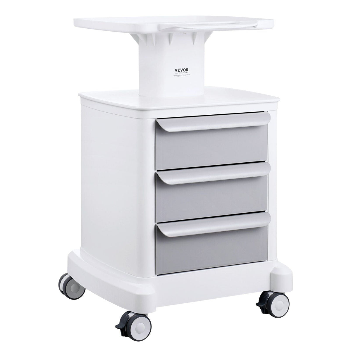 4 Tiers Lab Carts Mobile Medical Cart with 3 Drawers & 1 Top Tray White, Trolley Storage Cart with ABS Material, Lab Rolling Cart with 4 Silent Wheels for Lab, Clinic, Hospital, Salon, Office