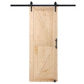 Barn Door and Hardware Kit, 30" x 84" Wood Sliding Barn Door, Smoothly and Quietly, Barn Door Kit with 8-in-1 Floor Guide and Door Handle, Spruce Wood Panelled Slab, Easy to Install
